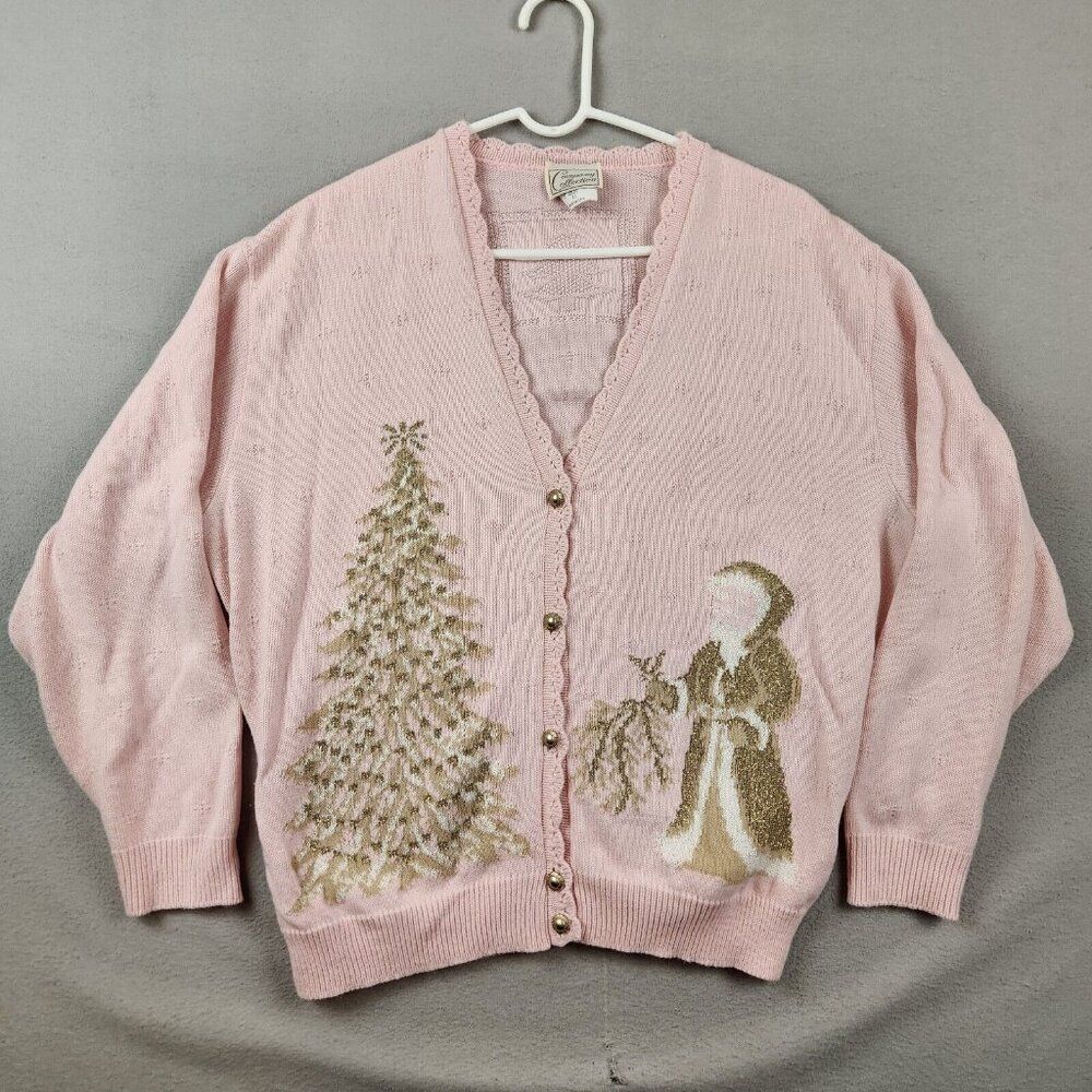 Vintage Women's Company Collection Pink Christmas Cardigan Sz XL